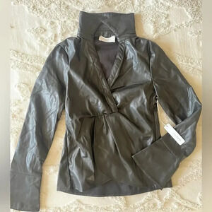 Six/Fifty Collared Leather Blouse